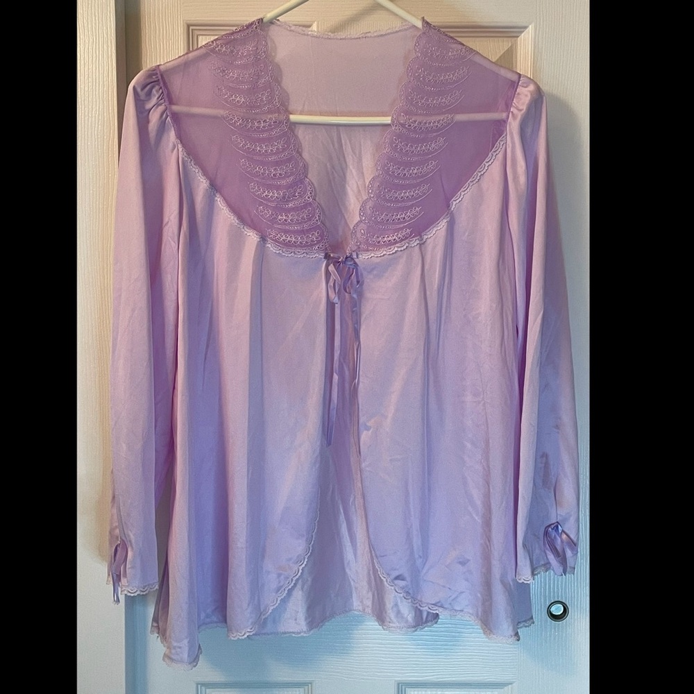Vintage Brandywine Purple Lavender Bed Jacket Lace Nylon Shoulder Pads 80's